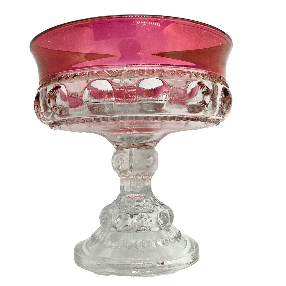 Tiffin Franciscan King's Crown Ruby Flashed Thumbprint Compote 5 1/4"